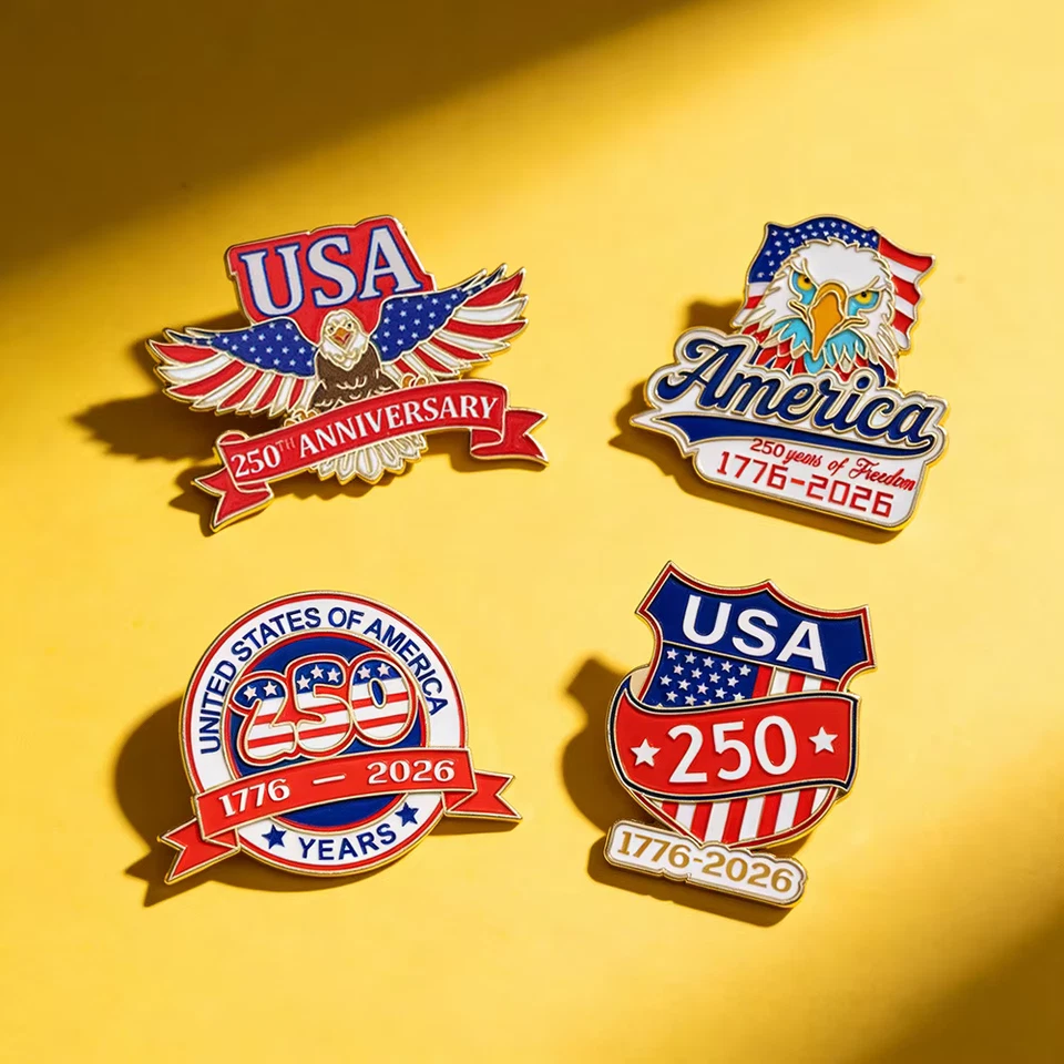 America’s 250th Anniversary Commemorative Enamel Pin Set – Patriotic Collectible Brooches
