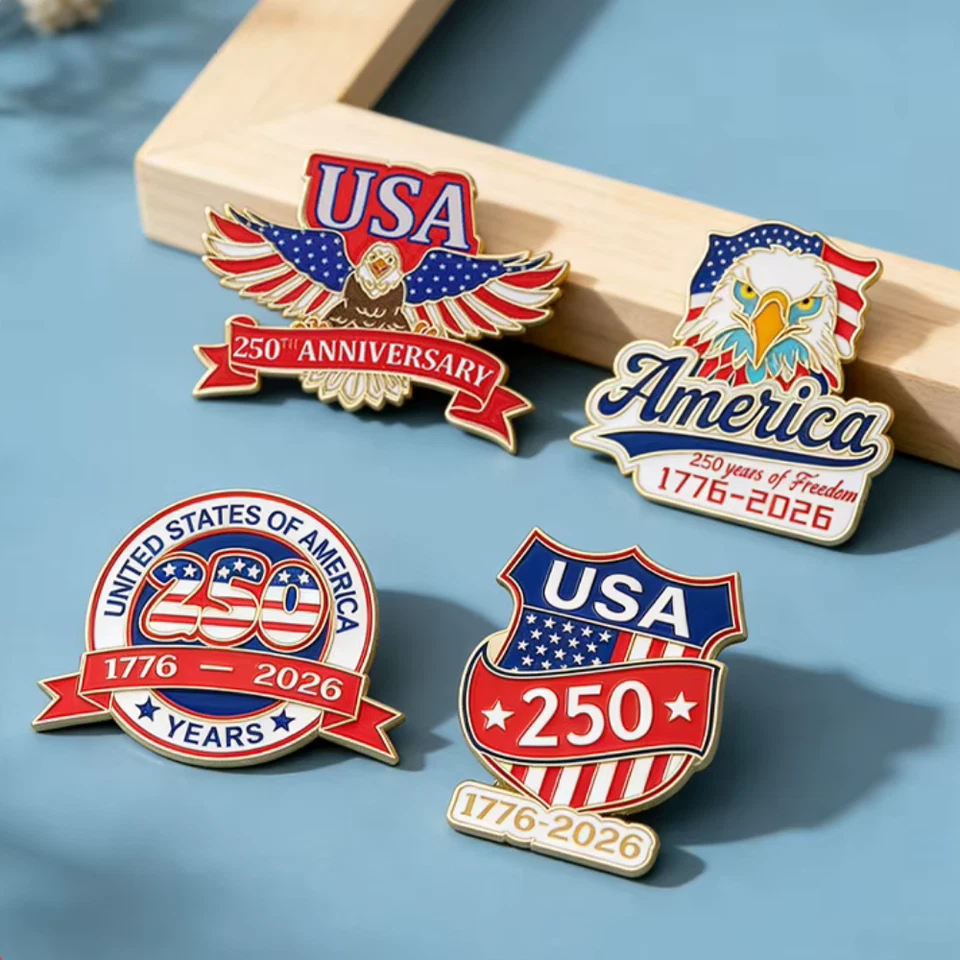 America’s 250th Anniversary Commemorative Enamel Pin Set – Patriotic Collectible Brooches