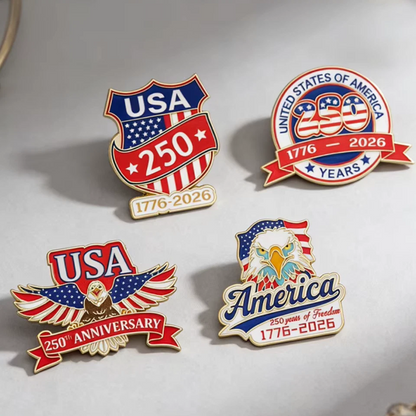 America’s 250th Anniversary Commemorative Enamel Pin Set – Patriotic Collectible Brooches