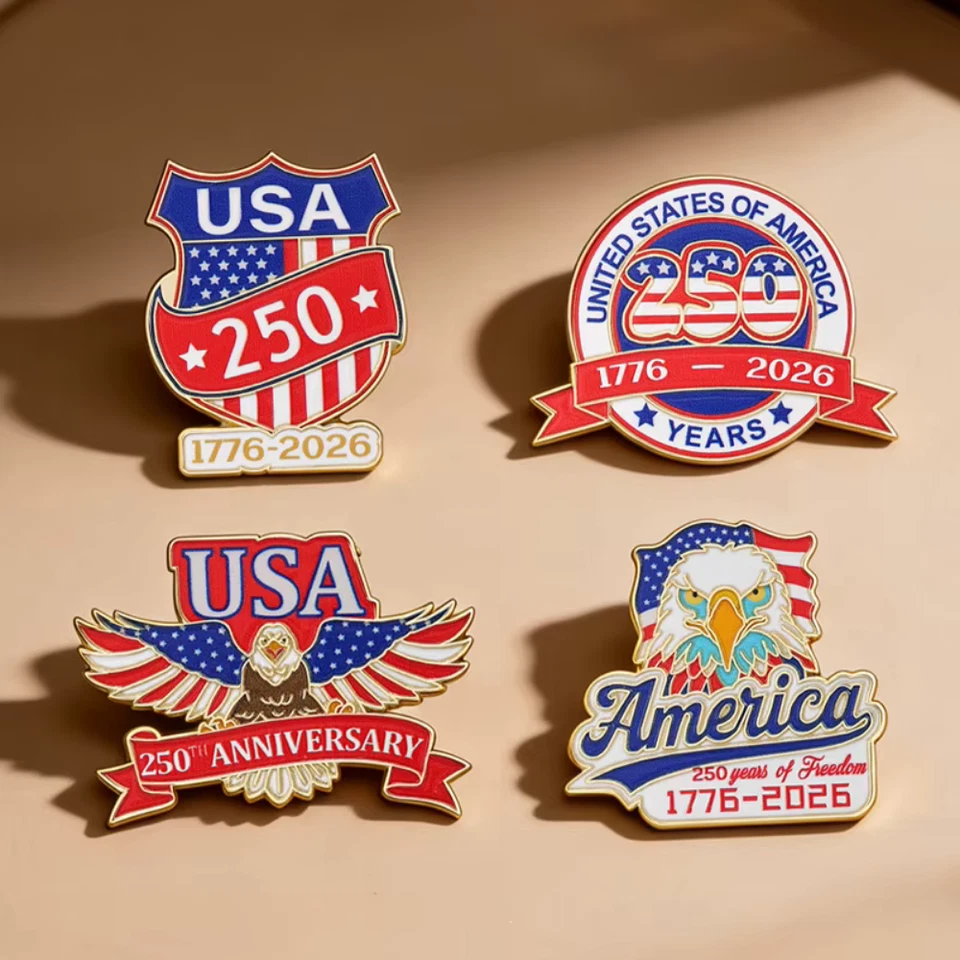 America’s 250th Anniversary Commemorative Enamel Pin Set – Patriotic Collectible Brooches