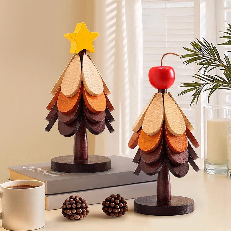 🔥Christmas Early Discount ✨Natural Tree Trivet Set - 4 Wooden Trivets & 1 Stand Like a Christmas Tree