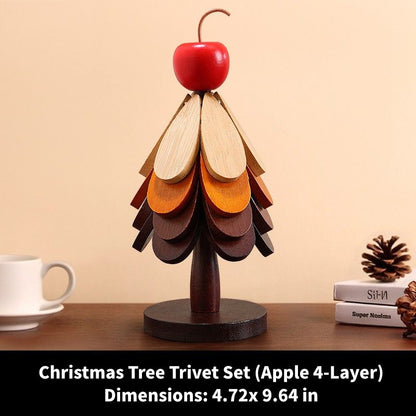 🔥Christmas Early Discount ✨Natural Tree Trivet Set - 4 Wooden Trivets & 1 Stand Like a Christmas Tree