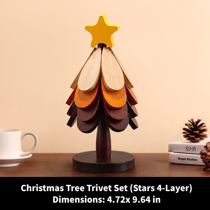 🔥Christmas Early Discount ✨Natural Tree Trivet Set - 4 Wooden Trivets & 1 Stand Like a Christmas Tree
