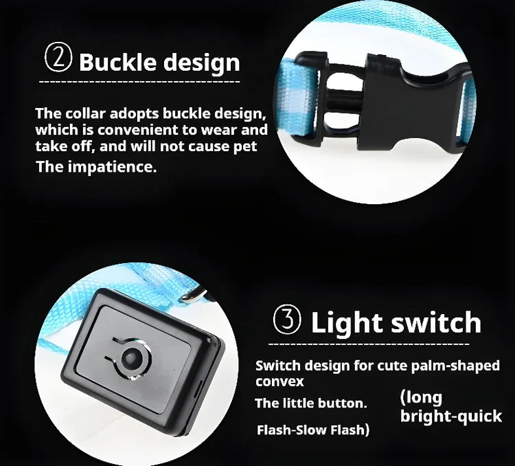 [JEREMYTIS]🌟LED Safety Glowing Flashing Dog Collar Night Illuminated Glow In The Dark🐕