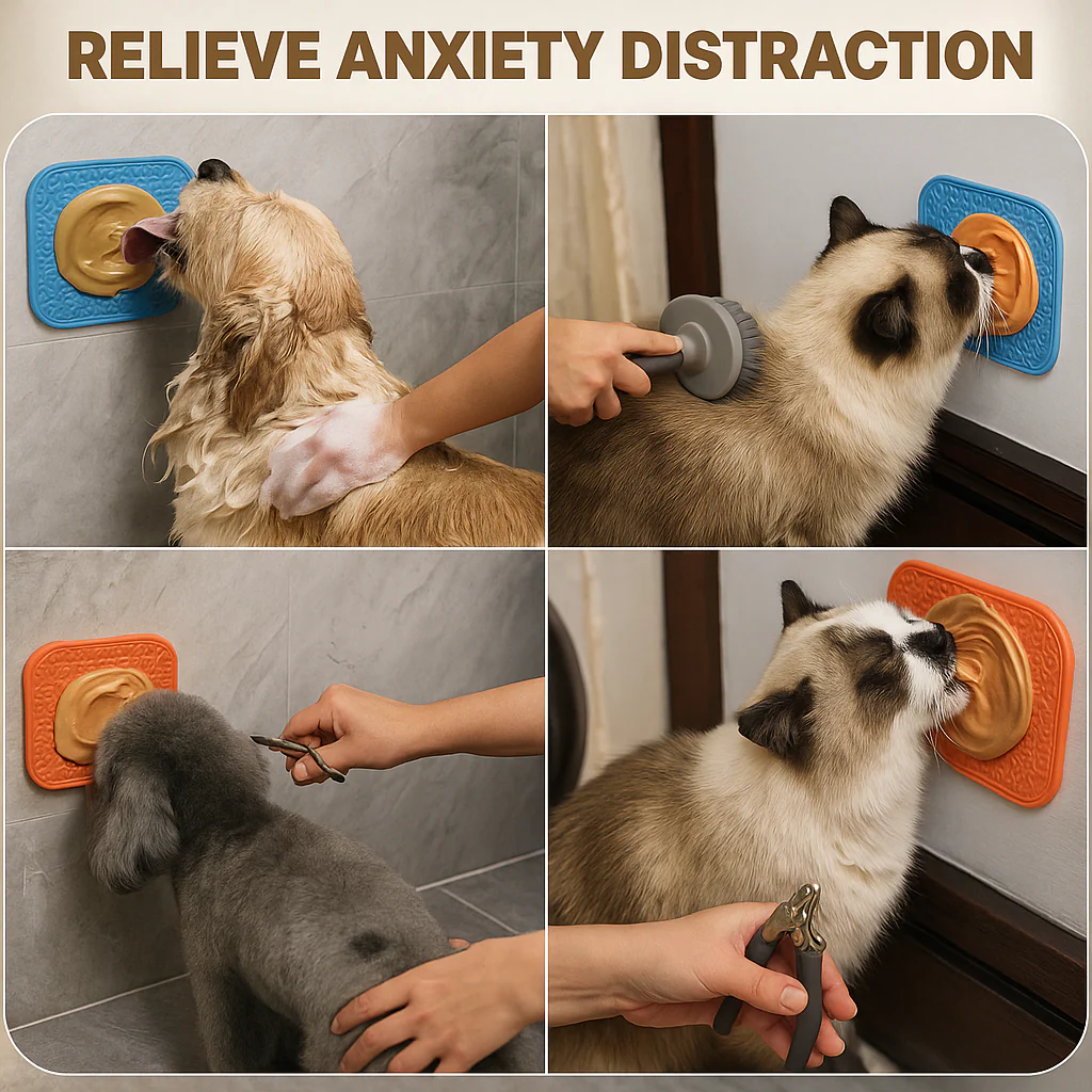 Calming Dog Lick Mat Slow Feeder – Anxiety Relief, BPA-Free Silicone, Strong Suction (for Dogs & Cats)