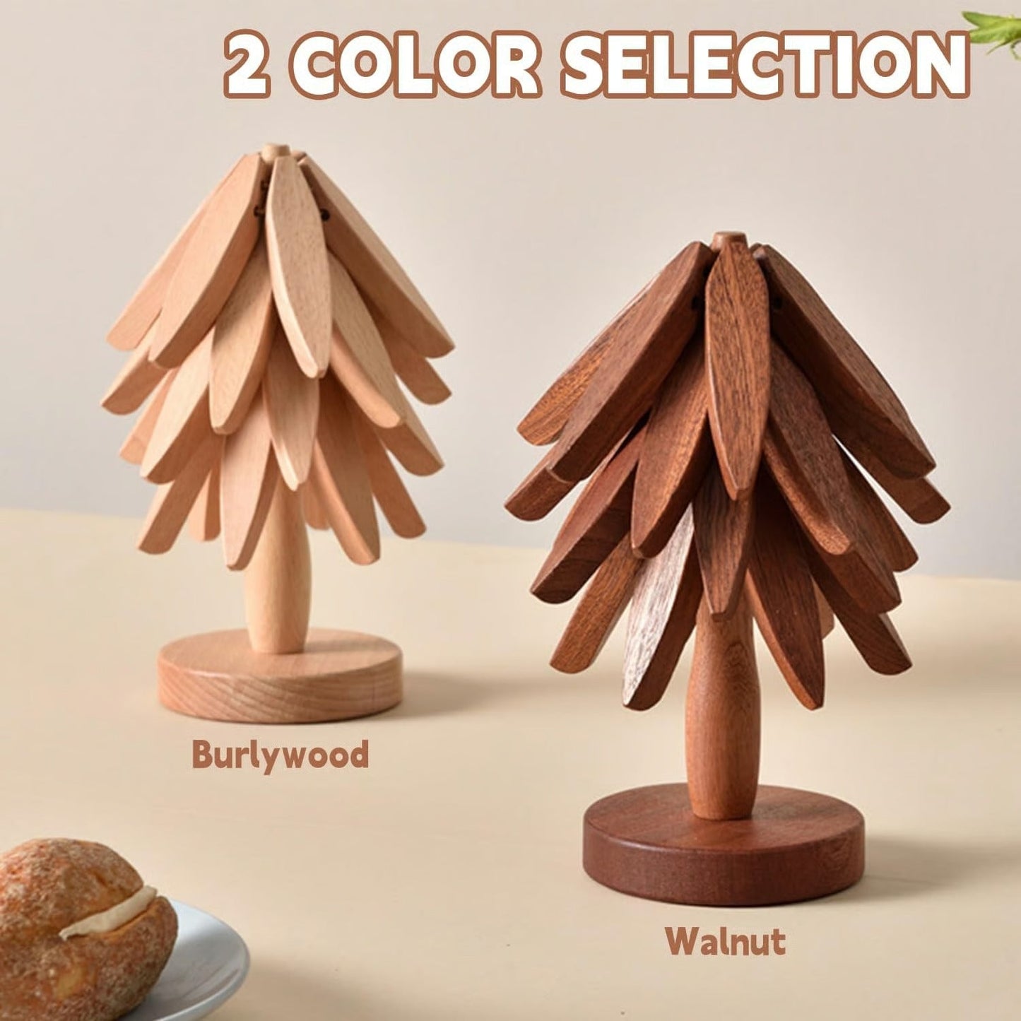 🔥Christmas Early Discount ✨Natural Tree Trivet Set - 4 Wooden Trivets & 1 Stand Like a Christmas Tree