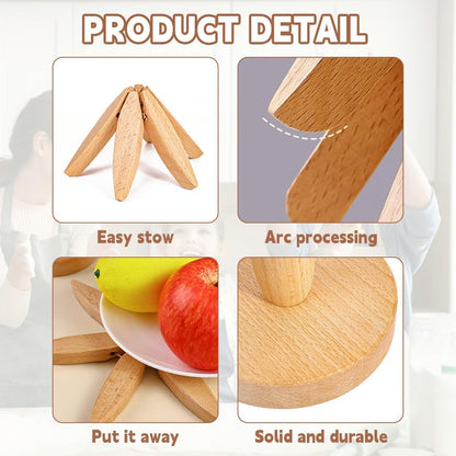 🔥Christmas Early Discount ✨Natural Tree Trivet Set - 4 Wooden Trivets & 1 Stand Like a Christmas Tree