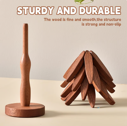 🔥Christmas Early Discount ✨Natural Tree Trivet Set - 4 Wooden Trivets & 1 Stand Like a Christmas Tree