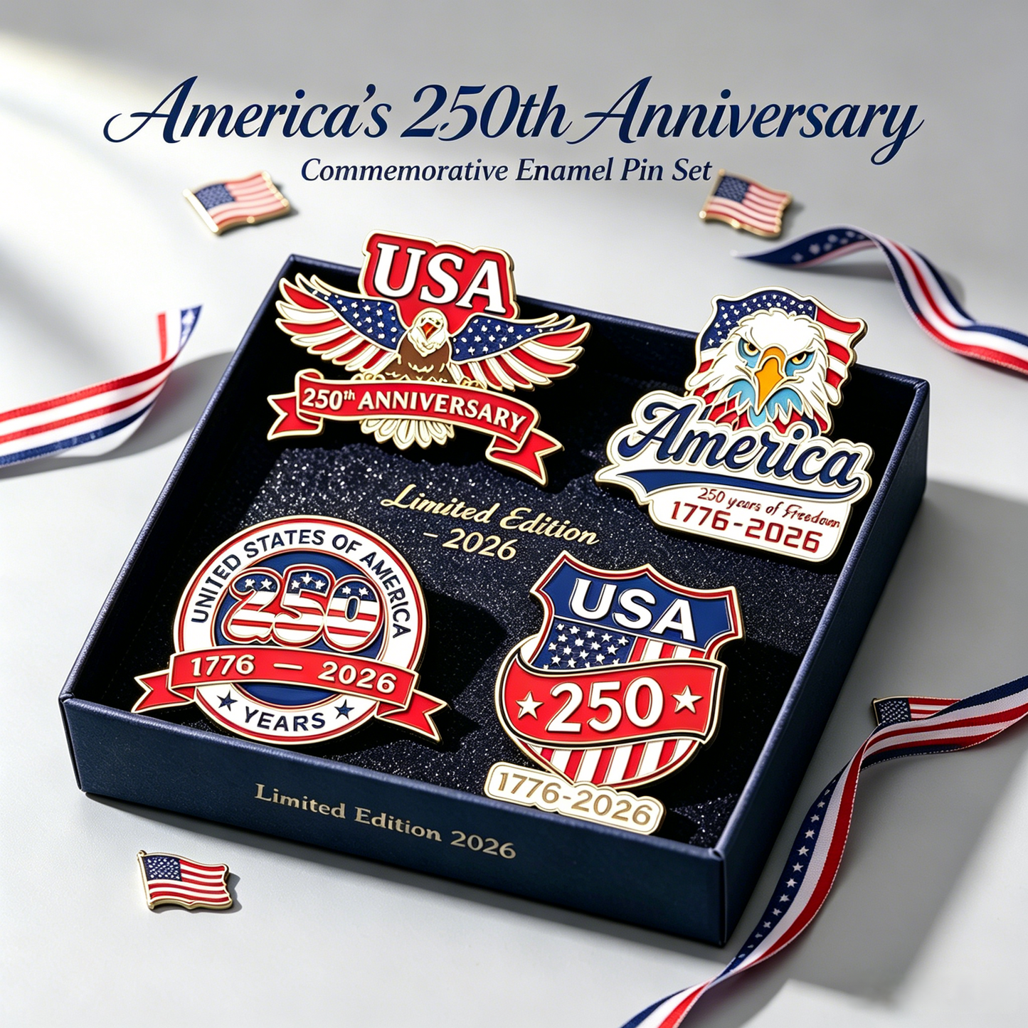 America’s 250th Anniversary Commemorative Enamel Pin Set – Patriotic Collectible Brooches